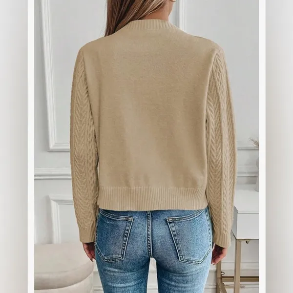 NEW Cable Knit Crew Neck Sweater Cardigan Bow Tie Front Long Sleeve M - Image 2