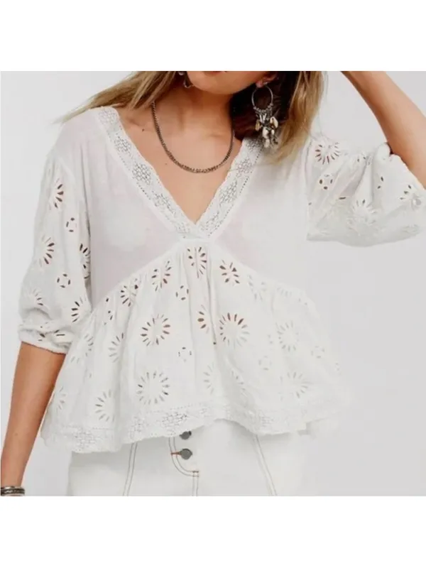 Free People Costa Eyelet Top Sz S - Image 3