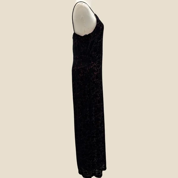 VTG 90s Roberta Black Red‎ Burnout Velvet Rose Maxi Dress Large Vampy Whimsigoth - Image 3