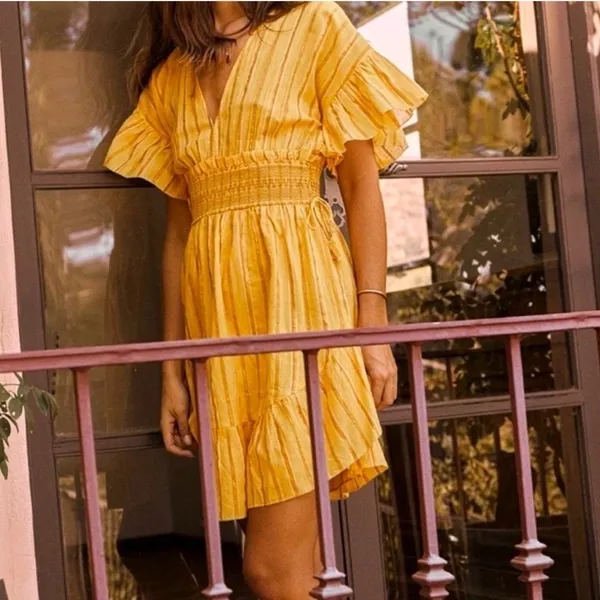 SAYLOR Metallic Stripe Smocked Waist Sundress Medium - Image 2