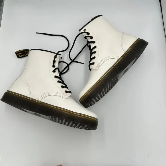 Dr. Martens Zavala White Leather Combat Boots Lace Up Womens 9 Grunge Festival‎ - Image 2