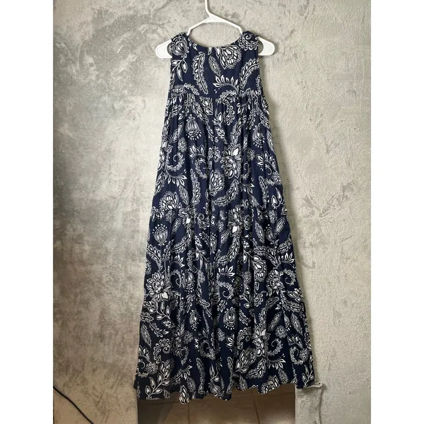 Seafolly Folklore Midi Dress True Navy Boho Coastal Resort Flowy Sundress MD New - Image 3