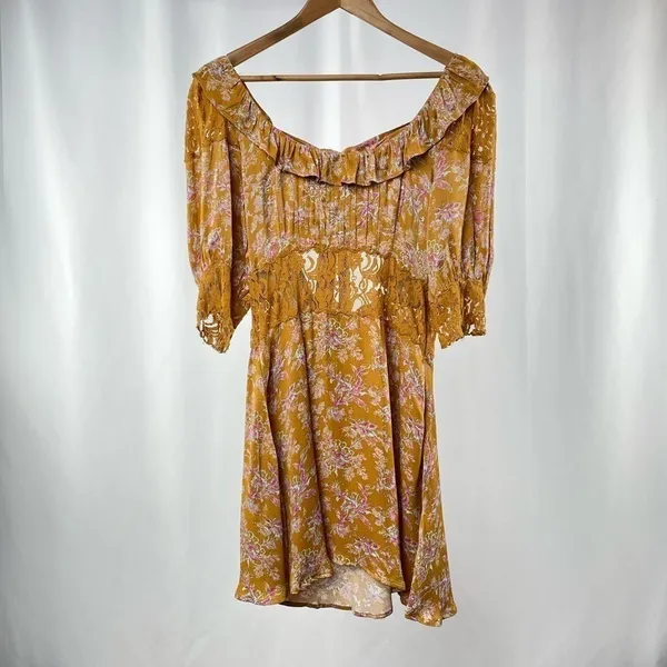 NEW Free People Lucie‎ Mini Dress in Brown Multi Size 8 - Image 2