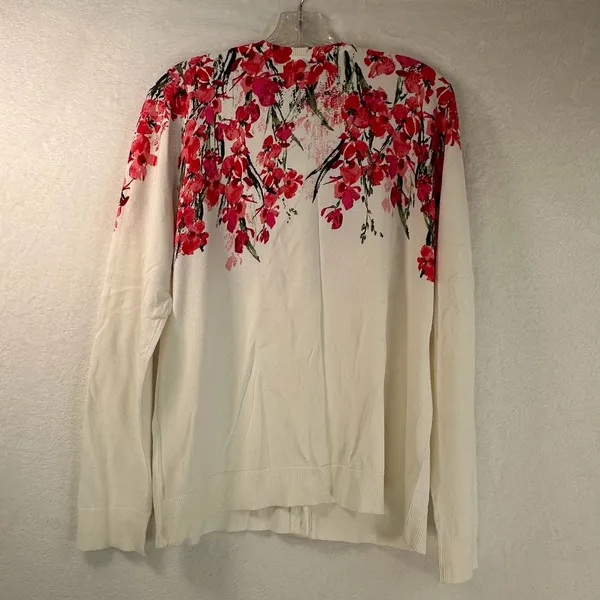 Karen Scott Floral Button Front Cardigan Sweater White Red Pink XL - Image 2