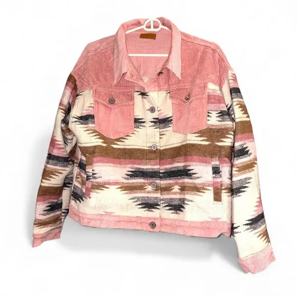 Umgee Pink Corduroy Cropped Flannel SW Jacket size Medium - Image 3