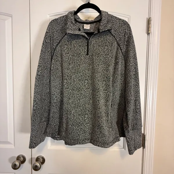 Avia Womens Quarter Zip Pullover Space Dye Marled Active Top Black White XL - Image 2