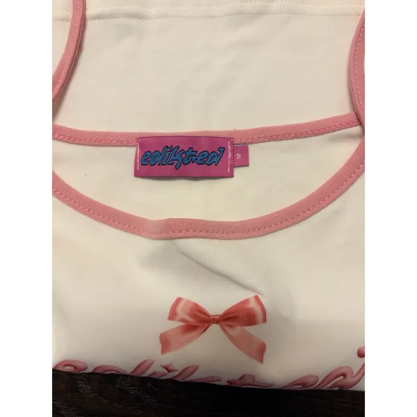 Edikted White Camisole Tank Top With Pink Trim Pink Bow Cropped‎ Size M NWOT - Image 4