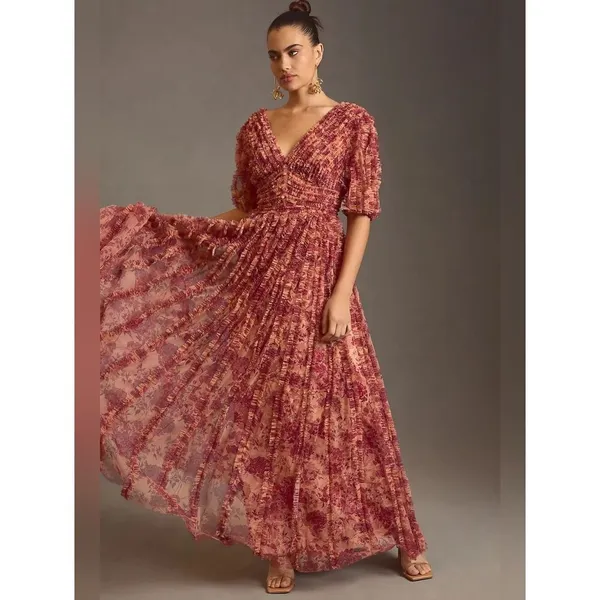NWT Mac Duggal 8013 V-Neck Ruffled Mesh Dress Size 8 - Image 3