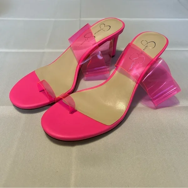 NEW Jessica Simpson Lissah 2 Neon Pink Clear Toe-Loop Slide Heel Size 8.5M - Image 6