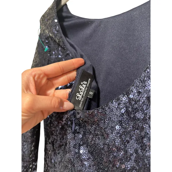 Lulus Women's Navy Blue Sequin Mini Cocktail Dress 3/4 Sleeve Size S - Image 8