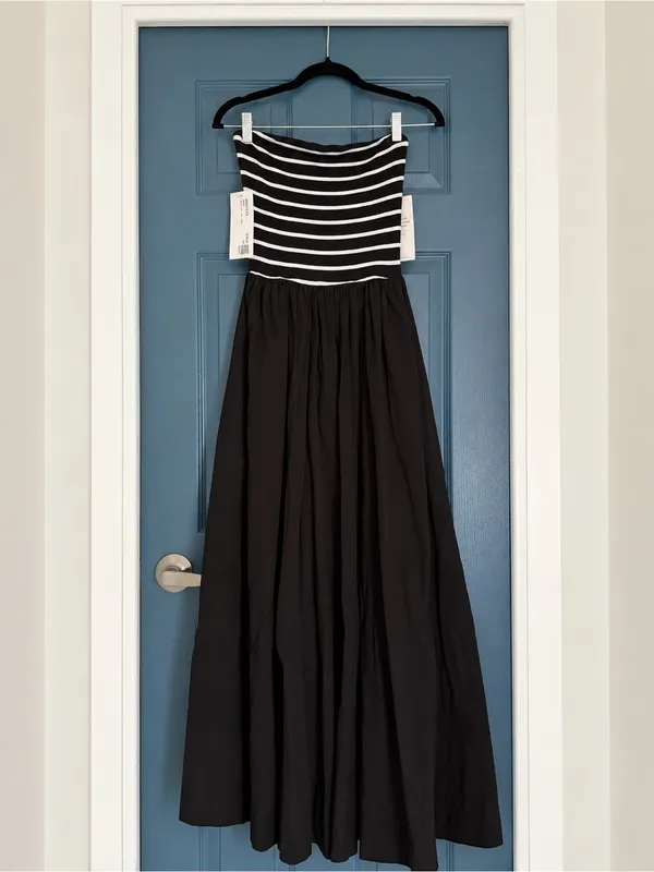 Double Zero Black Striped Strapless Midi Dress – Size Small NWT - Image 4