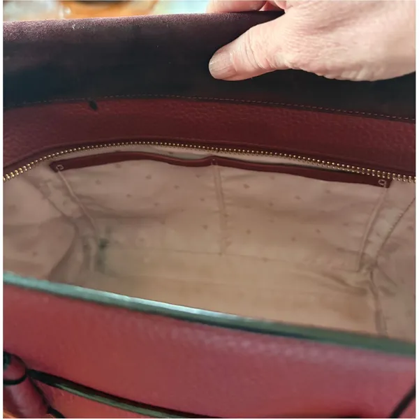 Kate Spade Burgundy Pebbled Leather and Suede Satchel Crossbody‎ Bag - Image 10