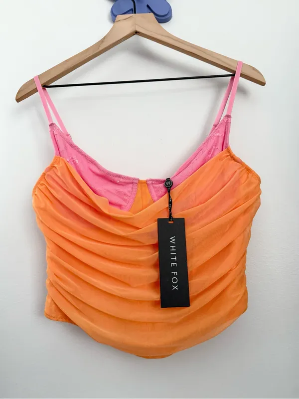 White Fox XL NEW Heavenly Hour Bustier Cami Orange Pink Rave Nightclub - Image 2