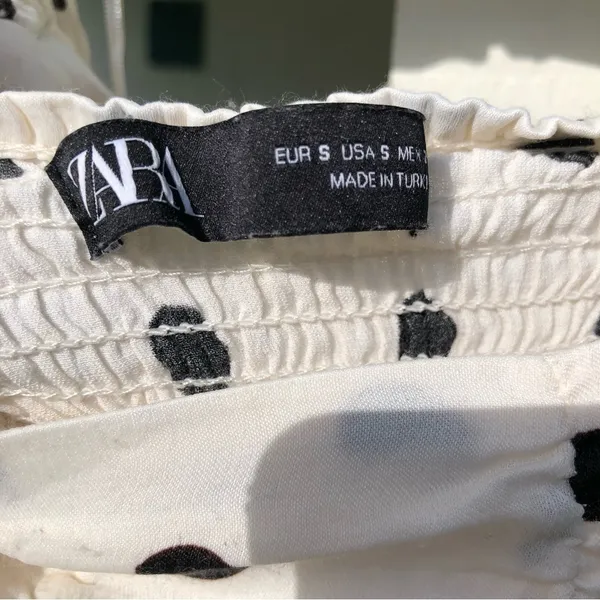 ZARA CROPPED POLKA DOT RUCHED BLOUSE TOP S - Image 6