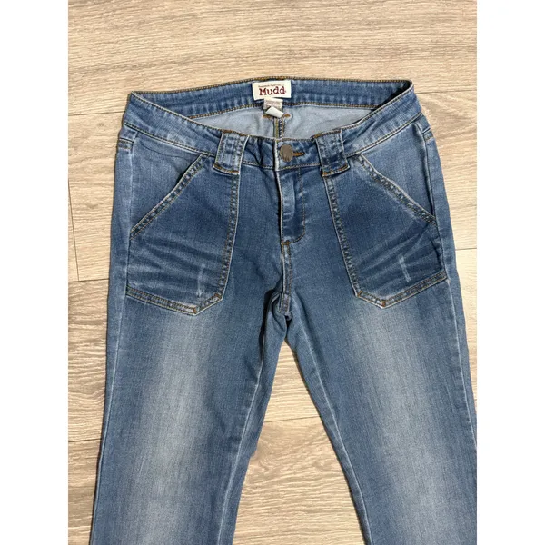 Mudd‎ Juniors Jeans Size 3 Medium Wash Flare Leg Denim Front Patch Pockets - Image 7