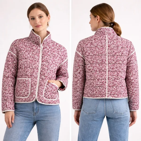 Quilted Rain‎ Puffer Jacket Womens Small Cropped Dainty Floral Spring Bloomcore - Image 2