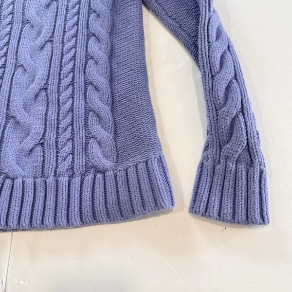 LL Bean Periwinkle Double L Mixed Cable Crew Neck Pullover Cotton Sweater XS Blue - Image 5
