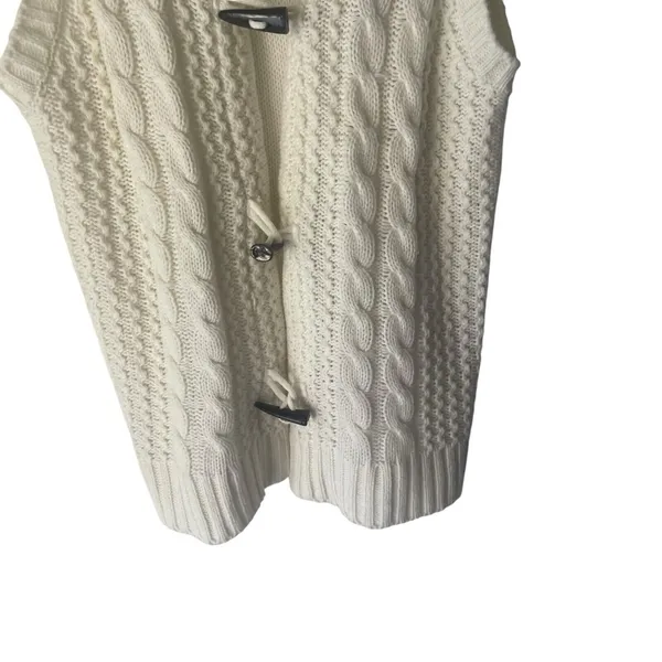 Yarn Art Size‎ Small Ivory Cable Knit Fisherman Toggle Buttons Sweater Vest - Image 3