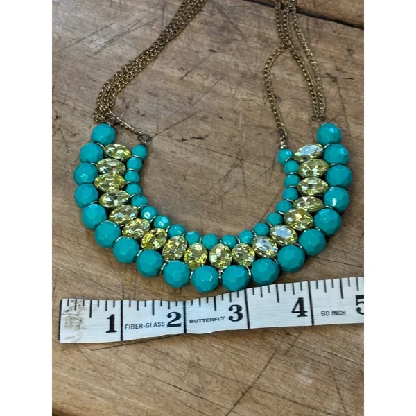 Vintage Gold Chain Turquoise & Yellow Gemstone Statement Necklace - Image 3