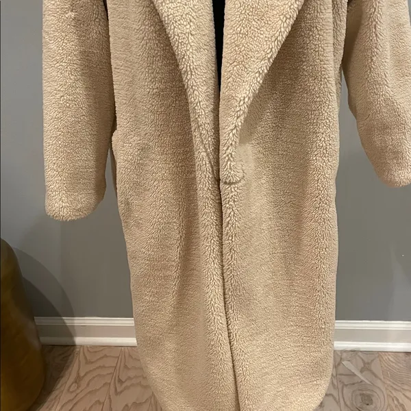 In The Style Cozy Cream Teddy Coat long open front with pockets - Image 3