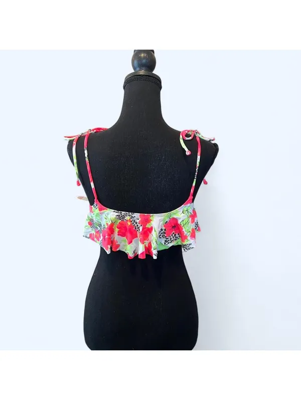Vintage Y2K Victoria’s Secret PINK floral leopard ruffle bikini top XS NWT - Image 5