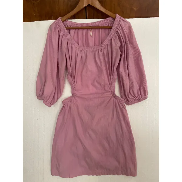 FREE PEOPLE Cut Out For This Mini Dress FEMININE Puff Sleeve Pink Flower Trail M - Image 4