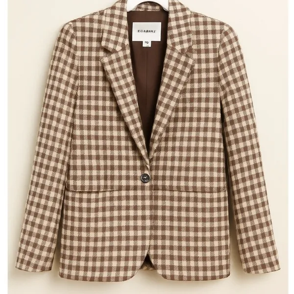 Madewell Gingham Check Blazer Brown White Wool Notched Lapel XS NWT - Image 2