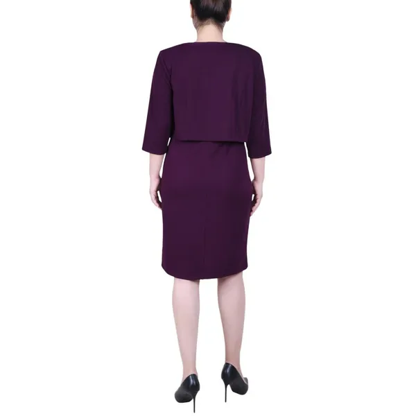 NWT Ny Collection Petite Two-Piece Dress Set with Jacket Plum Purple / White 10P - Image 3