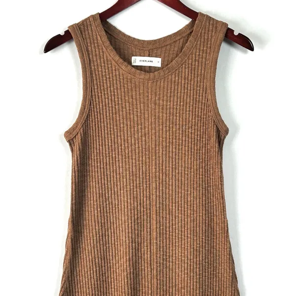 Everlane Dress Womens Medium Sleeveless Organic Cotton Ribbed Knit Stretch Brown - Image 9