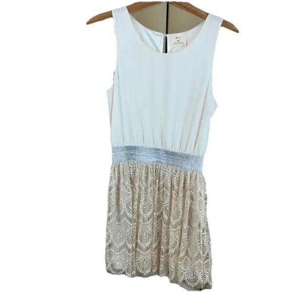 Anthropologie Pins & Needles Party Dress Women Medium Cream Sparkle Lace Boho - Image 4