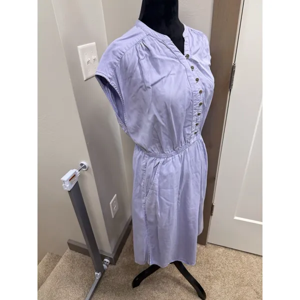 prAna Dress Slate Purple Grey Tencel Lyocell Button V Neck Casual Popover Small - Image 3