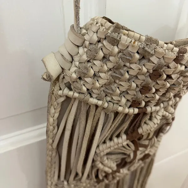 Lucky Brand Fringed Macrame Leather Crossbody‎ Bag Boho Western Festival Hippie - Image 3