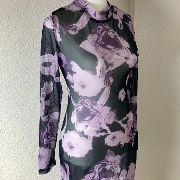 Sheer Dress Black with Purple Flowers - NWOT - Image 4