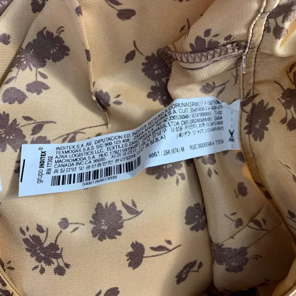 Zara Floral Print Slip Midi Skirt In Tan Gold Brown Satin Size‎ US Medium - Image 13
