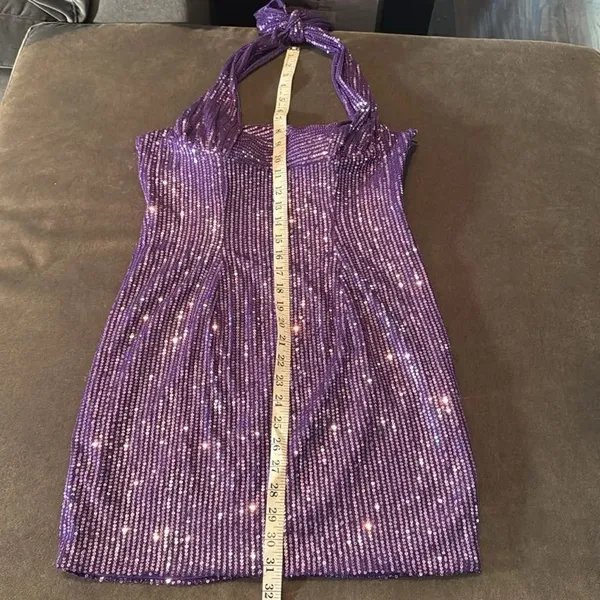 Women’s Purple Fully Sequined Short Prom Party Dress Halter Neck Size 8 NEW - Image 9