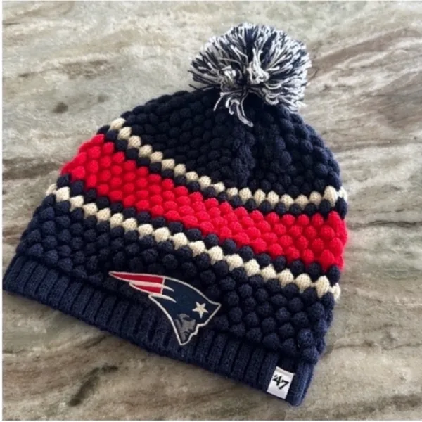 Patriots Fan Knit Beanie - Navy, Red, and Cream - Image 4