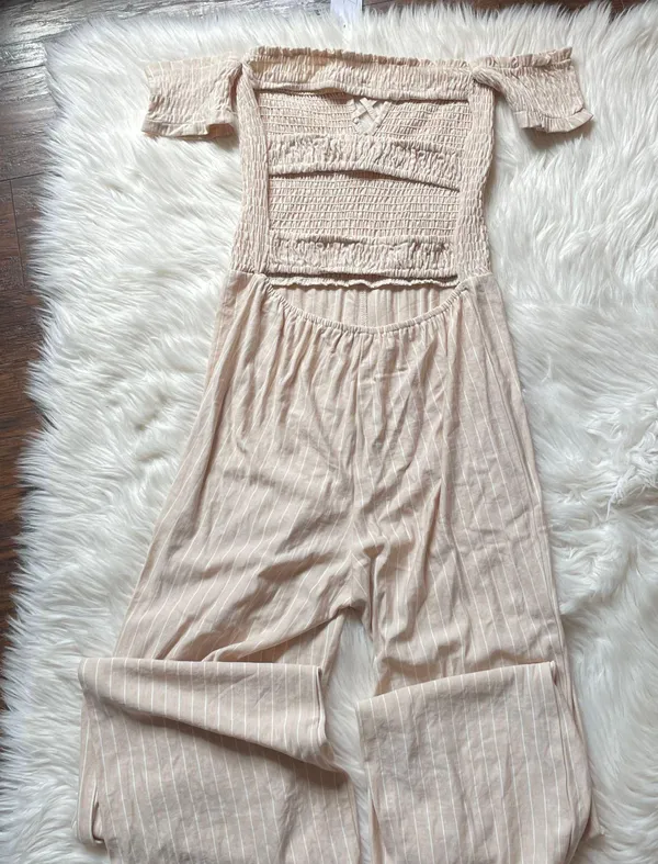 Sage The Label Off The Shoulder Pinstripe Jumpsuit - Image 4