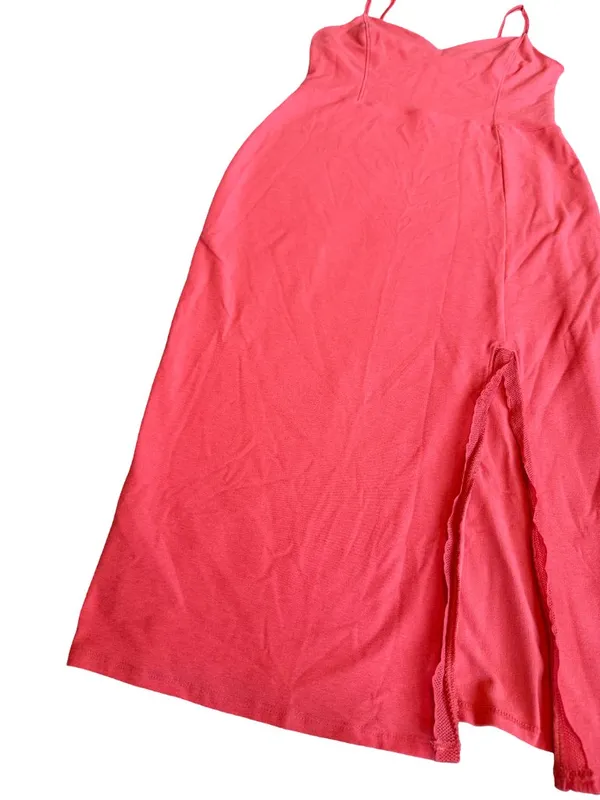 Beyond Yoga Bold Coral Midi Dress Stretchy Slimming Slit Casual Size Medium - Image 6