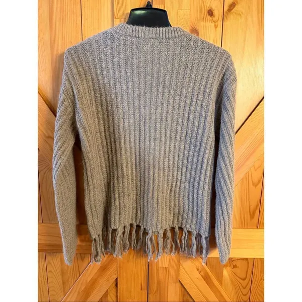 Hem & Thread Grayish Brown Pullover Fringe Hem Wool Blend Sweater Size Small (73 - Image 6