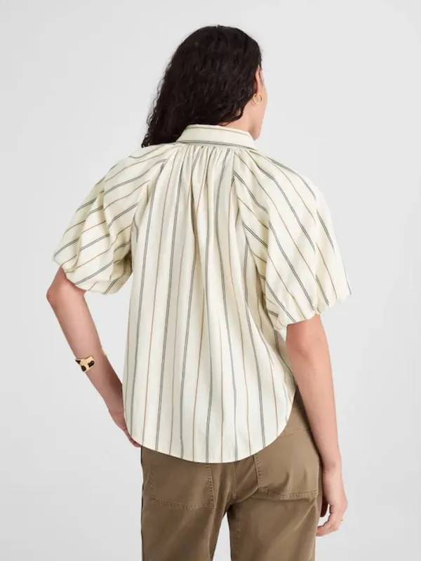NWT Madewell Striped Puff Sleeve Button Front Blouse Medium Cotton Top - Image 3
