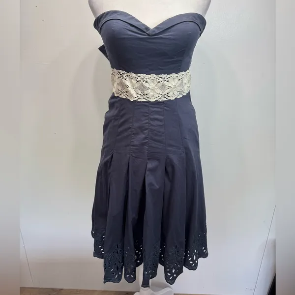 Tibi Strapless Dress Smokey Navy Cream Lace Trim & Slip Mini Corset Coquette - Image 5
