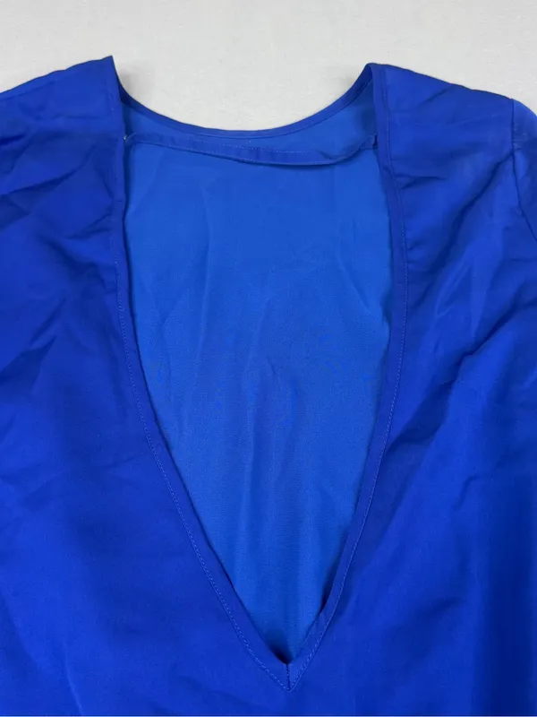 Blaque Label Romper Womens S Cobalt Blue Deep V Back 3/4 Sleeve Pockets - Image 5