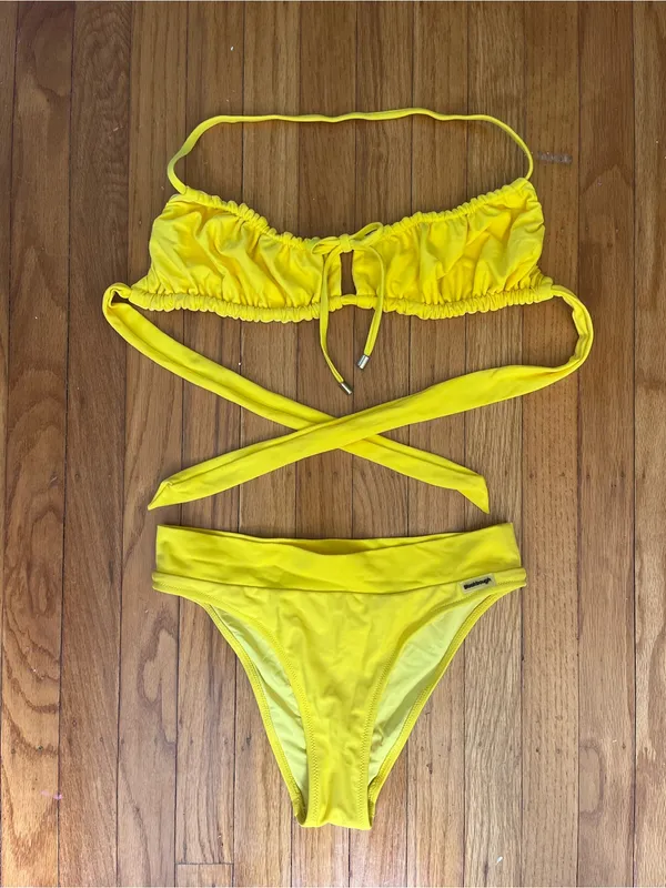 NWOT Blackbough Yellow Bikini Set | Scrunch Bandeau Top S & High Cut Bottom M - Image 5