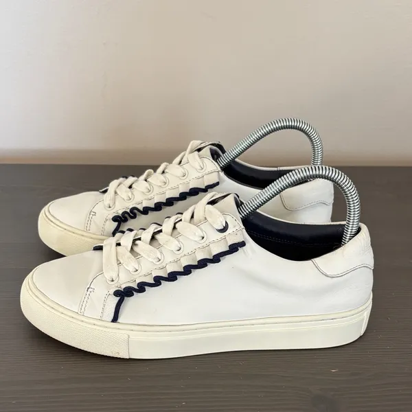 Tory‎ Burch Sport White Leather Ruffle Low Top Sneakers Lace Up Size 7 - Image 2