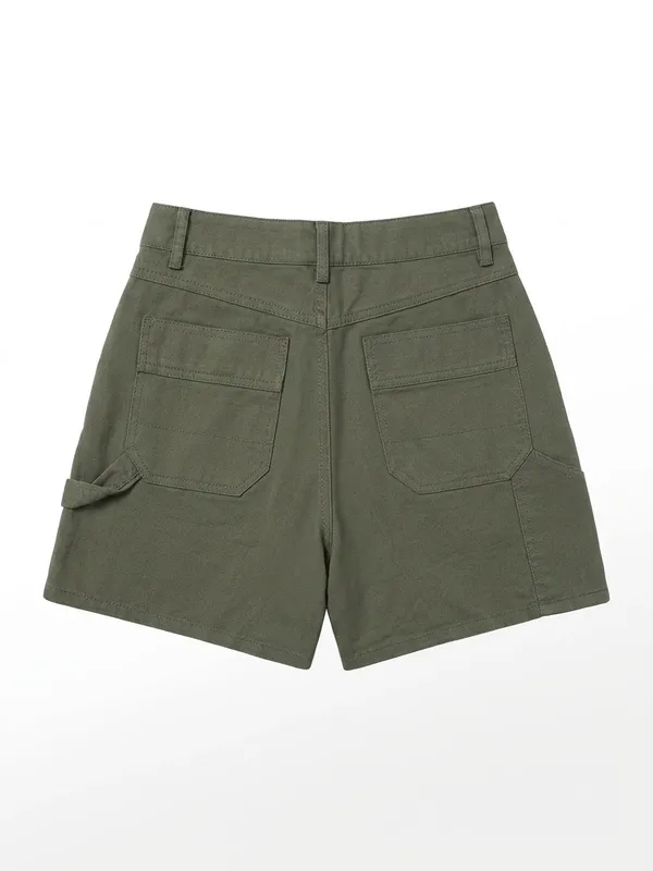 Forever 21 High-Waisted Army Green Utility Cargo Shorts - Small - Image 2