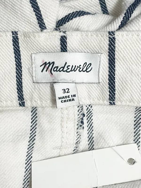 Madewell Emmett Button Front Shorts 32 Ivory Navy Stripe High Rise Stretch NWT - Image 7