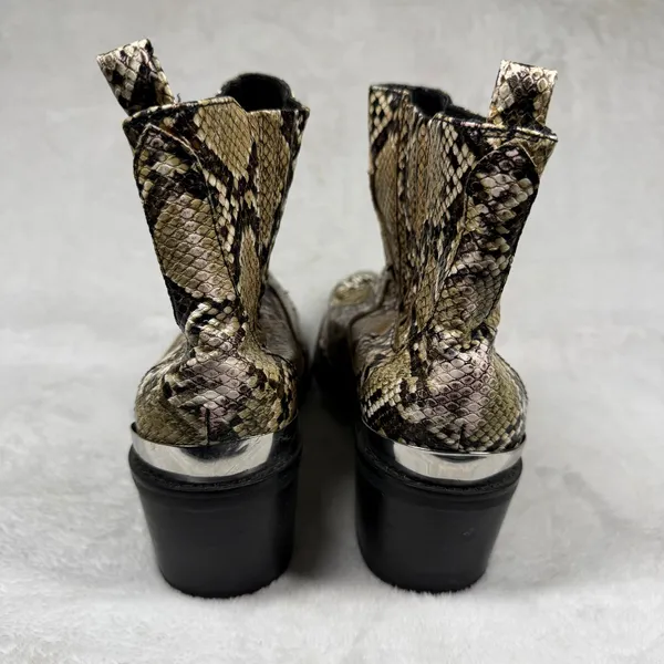 Horoscopez Snakeskin Print Western Ankle Boots Metal Toe‎ Tip AHZ19113 Womens 8M - Image 6