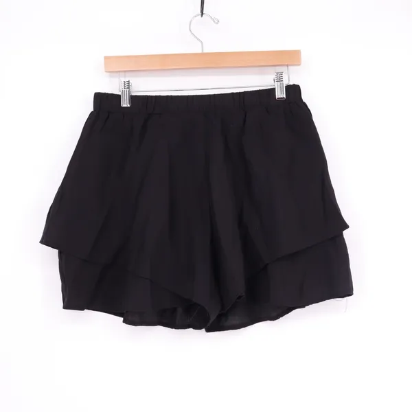 Womens Multi Layer Ruffled Shorts M Black Elastic Waist Flat Front Beach Summer - Image 4