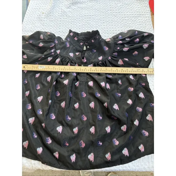 Tuckernuck Corrigan Blouse Black Pink Blurred Dot Fil Coupe size L - Image 8