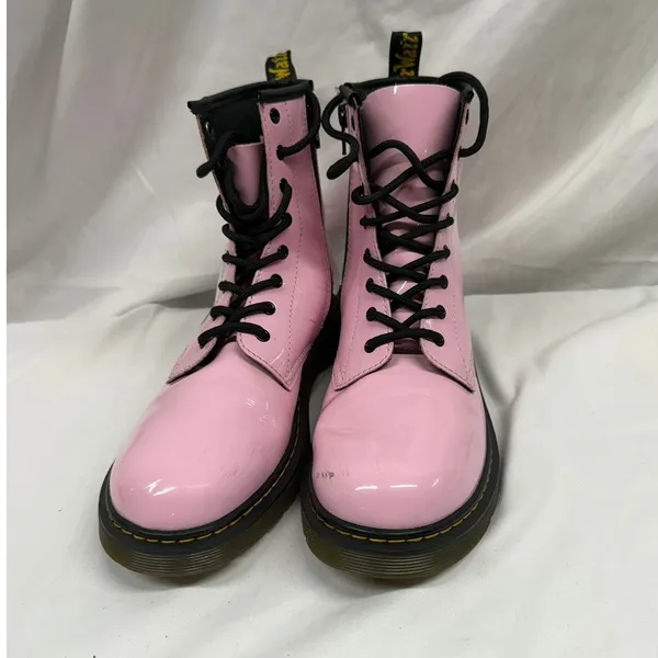 Dr. Martens Women's Sz 7 1460 Pink‎ Patent Leather Side Zip Combat Lace Up Boots - Image 2